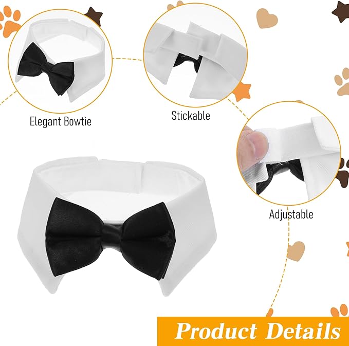 2 Pack Dog Cat Tuxedo Collar Cute Tux Puppies Dog Bowtie Cat Bow Tie Tux Collar Adjustable Formal Pet Cats Necktie for Dogs Cats Birthday Wedding Costumes