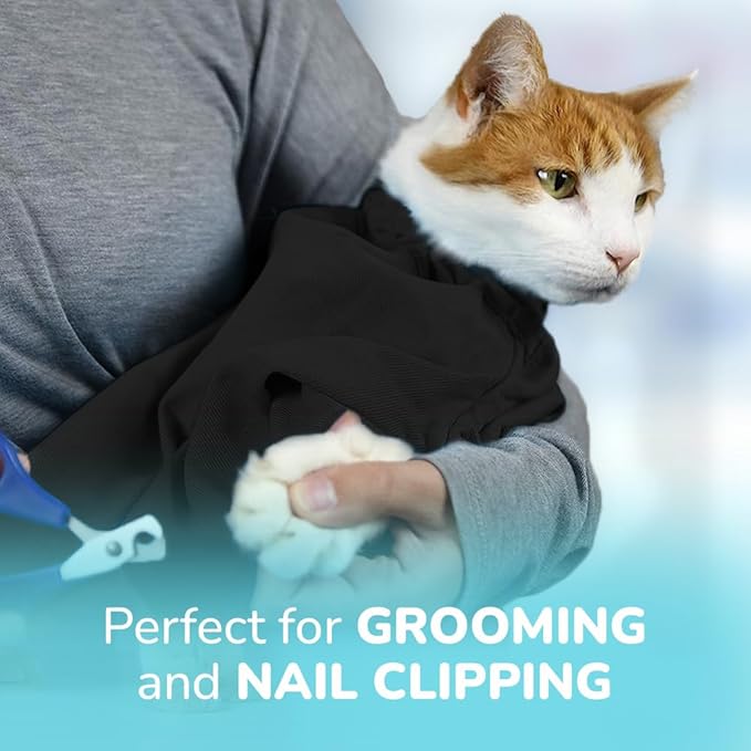 Cat-in-the-Bag Cozy Comfort Carrier - Small Charcoal Grey Cat Carrier Bag, Soft Cat Carrier and Cat Wrap for Nail Clipping, Vet Visits, Medication Administration, Dental Care, and Traveling