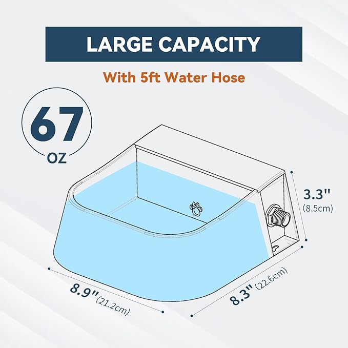 Outdoor Water Bowl for Dogs– 2L Automatic Dog Water Dispenser with 59" Hose and Float Valve, Ideal for All Kinds of Animals (Fits 3/4" GHT Faucet)