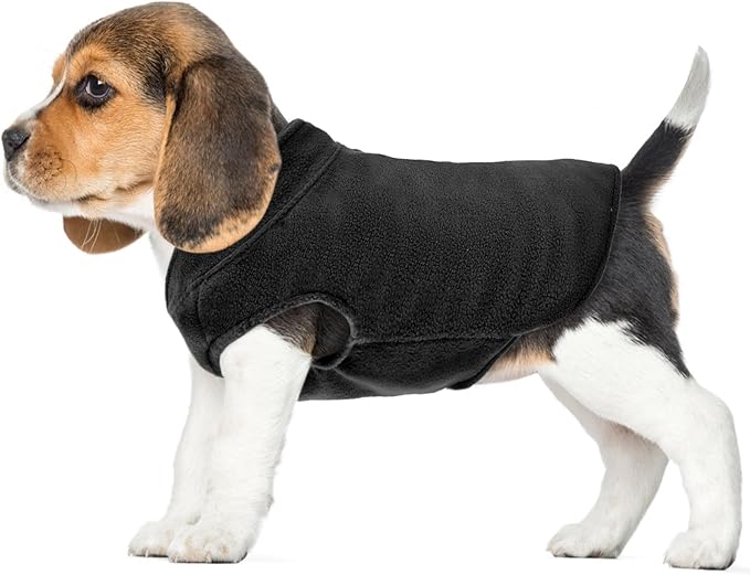 FUAMEY Dog Fleece Vest for Small Dogs,Warm Stretchy Dog Sweatshirts Pullover with Leash Hole Dogs Sweater Soft Pet Turtleneck Cozy Pet Vest Lightweight Sleeveless Black XS