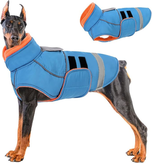 KOESON Dog Coat for Large Dogs, Warm Dog Winter Coat Cold Weather Jacket with Leash Hole & Reflective Straps, Waterproof & Windproof Pet Puffer Jacket, Adjustable Fleece Vest for Pitbull, Turquoise L