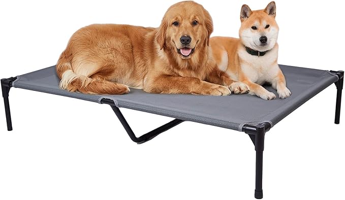pettycare Elevated Outdoor Dog Bed - Dog Cots for Large Dogs XL, Heavy Duty Raised Cot Waterproof, Cooling Pets Bed with Washable Durable Teslin Mesh and Non Slip Feet, 49 Inches, Grey