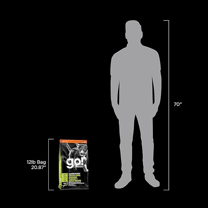 Go! Solutions Carnivore, Grain-Free, Protein Rich Dry Dog Food, Chicken, Turkey and Duck Puppy Recipe, Small Kibble, 12 lb Bag