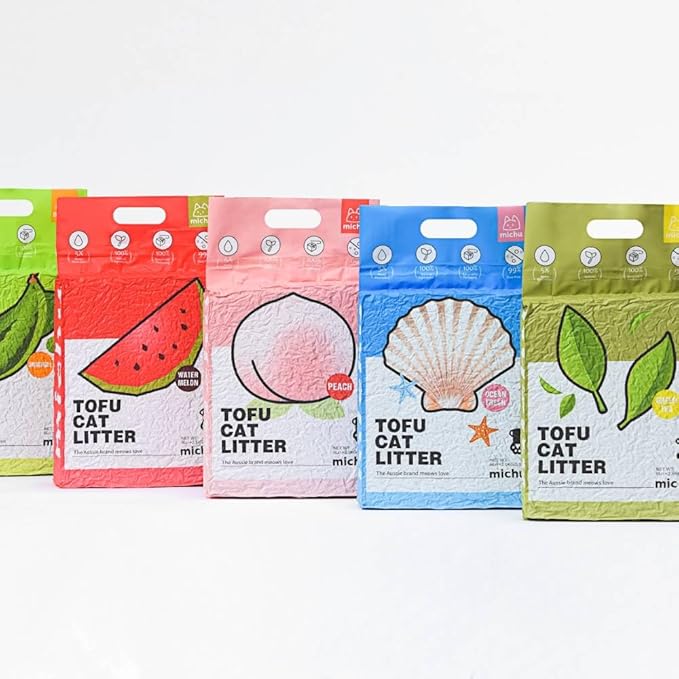 Michu Tofu Cat Litter Natural Clumping Tofu Cat Litter, Fast Clumping and Easily Scoop-able 5.5lb/88oz 5 Scents - Greentea, 3 Pack