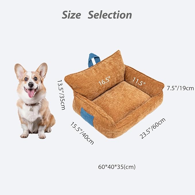 Small Orthopedic Dog Sofa Bed with Sides, Carry Handle & Side Pockets .Plush Chenille Orthopedic Pet Bed Couch for Small Breed Dogs & Cats .Portable Snuggler for Indoor Use, Travel & Recovery