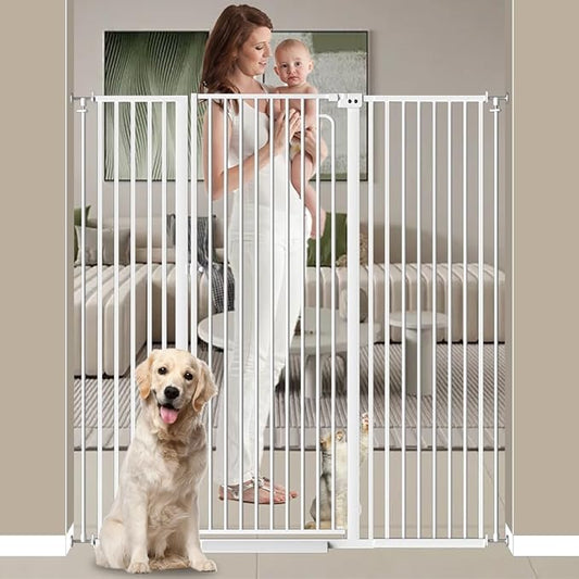 57" Extra Tall Cat Gate for Doorways, 52.76'' - 57.48'' Wide High Pressure Mounted Dog Gate, Tall Pet Gates for Doorways No Drilling, Auto Close Safety Baby Gates for Dogs Cats(White)