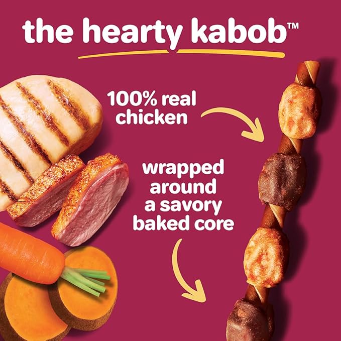 Hartz Oinkies Hearty Kabob Dog Treats with 100% Real Chicken, Duck, Sweet Potato & Carrot, Rawhide-Free, Natural Dog Treats, Highly Digestible Long Lasting Chews, 18 Count