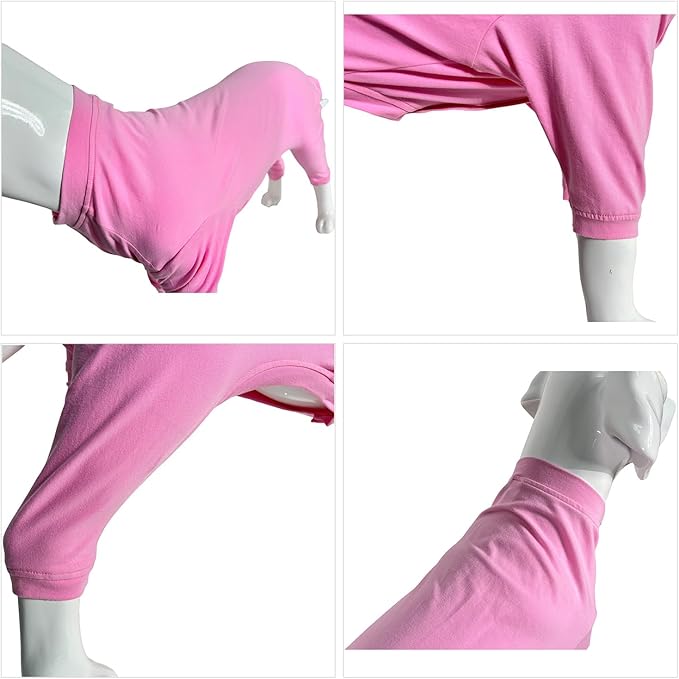 Lovelonglong Four Feet Dog Lightweight Pajamas, Pure Cotton Dog Jumpsuits 4 Legs Dog Onesies T-Shirt Stylish PJS Puppy Costume for Large Medium Small Dogs Pink XL
