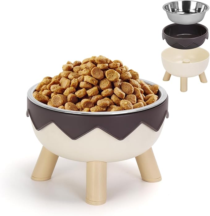 2 in 1 Raised Cat Bowls, Cute Cat Food Bowls Elevated with Non-Slip Stand, Detachable Anti Vomiting Stainless Steel Pet Bowl for Kitten, Cats, Puppies, Small Dogs Indoor/Outdoor