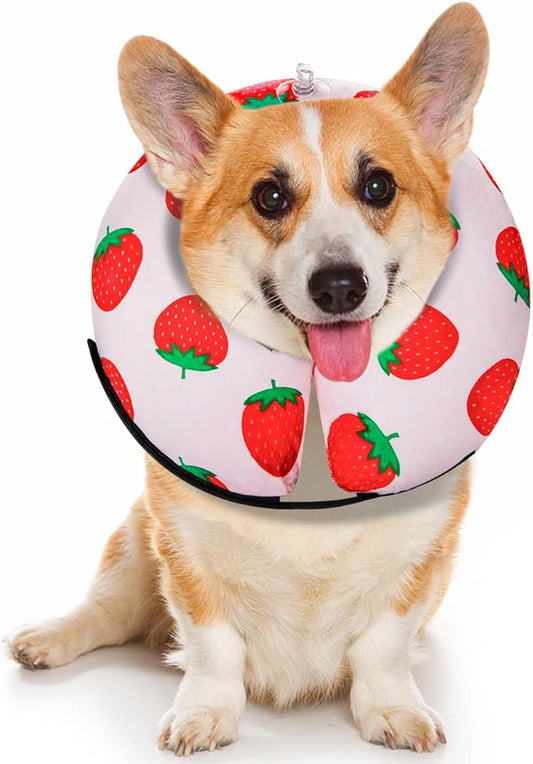 MIDOG Inflatable Dog Cone Alternative for After Surgery - Soft Protective Donut Collar Prevents Licking, Comfortable Recovery E-Collar Alternative for Small Medium Large Dogs (Strawberry,S)