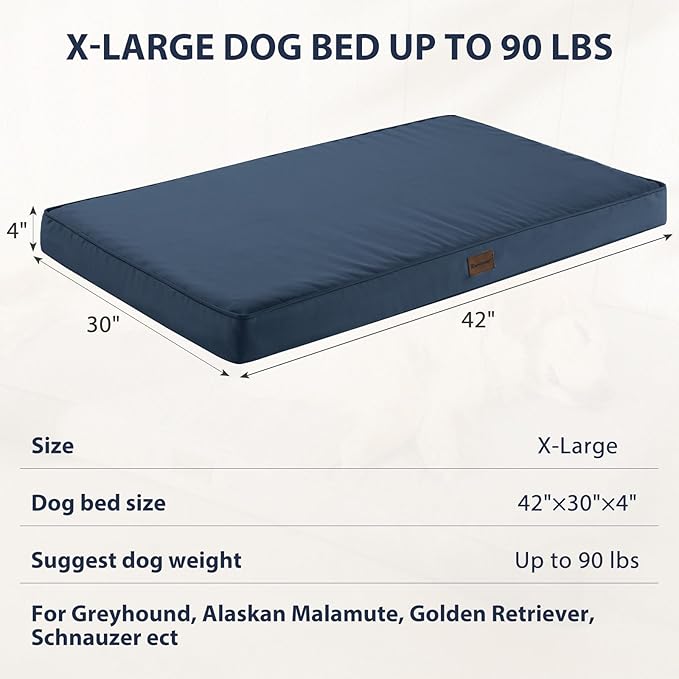 BFPETHOME Outdoor Dog Bed for Medium, Large, Extra Large Dogs - Waterproof, Orthopedic With Removable Washable Cover, Egg Crate Foam Mat (42 x 30 in, Navy)