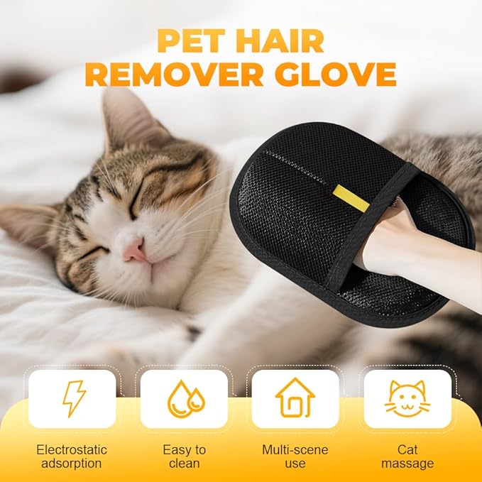 Pet Hair Removal Glove,Efficient Grooming Gloves for Cats & Dogs,Electrostatic Pet Hair Remover for Bed Sheets Couch Clothes Carpet Car Seat,Reusable Washable Hair Remover Gloves (Dark Brown)