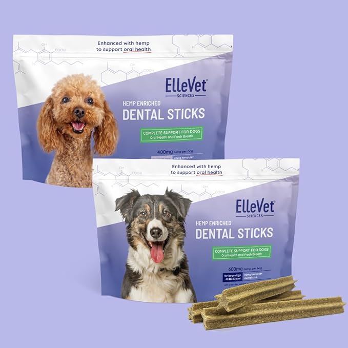 Ellevet Dental Sticks for Dogs – Hemp Enriched Dental Dog Chews – Freshen Dog Breath, Promote Clean Teeth, Support Oral Health - 10 Sticks - Large Dogs (Over 40 lbs)