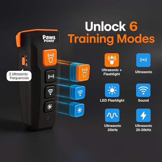 Dog Bark Deterrent Devices for Own or Neighbor’s Dog, Ultrasonic Anti Barking Device for Dogs with 6 Modes, 25–30Hz Frequency, Rechargeable, Safe Dog Training Tool for Indoor Outdoor Use