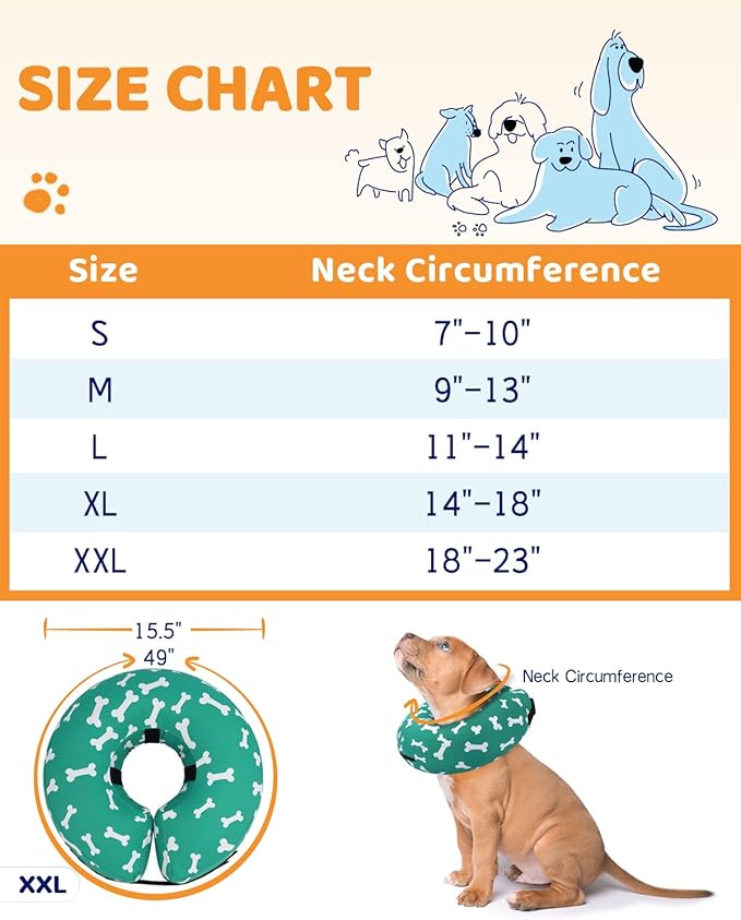 Supet Inflatable Dog Cone Collar Alternative After Surgery, Dog Neck Donut Collar Recovery E Collar for Neuter, Soft Pet Cone for Small Medium Large Dogs