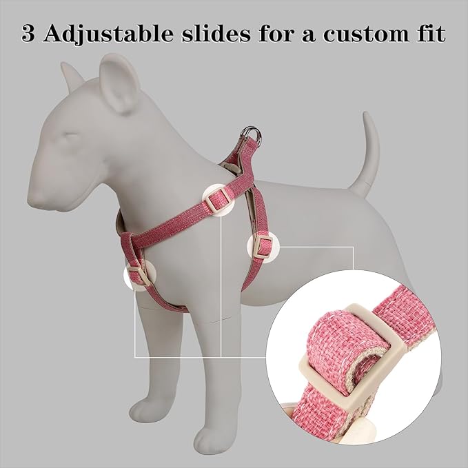 Plutus Pet Cotton Hemp Step in Dog Harness, Sustainable, Lightweight and Escape-Proof, Quick Fit Dog Harness for Puppy Small Medium and Large Dogs, Hot Pink, M