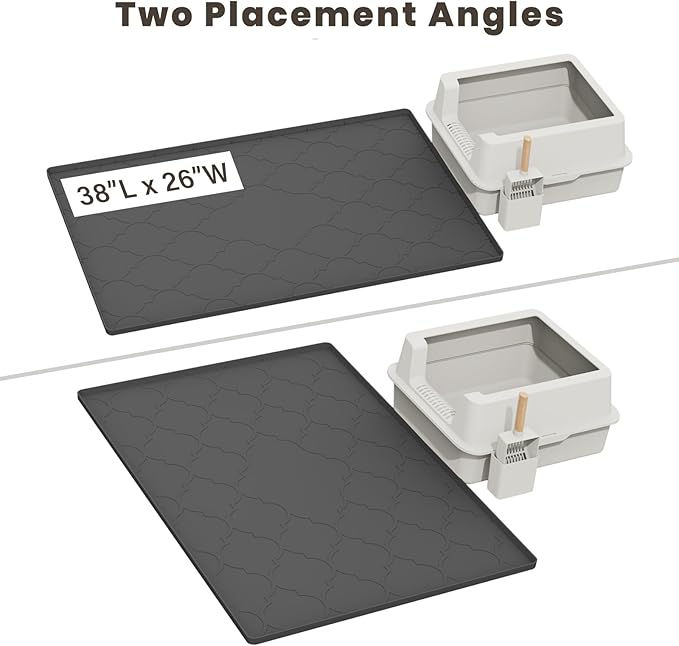 Cat Mat for Litter Box, 38" X 26" Large Silicone Cat Litter Trapping Mat, Easy Clean for Scatter Control, Soft on Kitty Paws, Waterproof, Urine-Proof, Non-Slip Kitty Litter Mat for Floor, Black