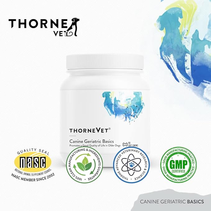 ThorneVET Canine Geriatric Basics – Senior Dog Multi-Vitamin/Mineral Formula Supports Healthy Cognition, Joints, and Eyes, 90 Soft Chews