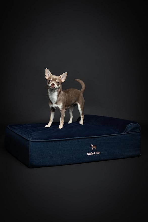 NOAH & PAW Dog Bed, 28x23x7.5 Inch, Orthopedic Dog Beds for Medium Size Pets, Eggshell Memory Foam Infused with Cooling Gel, Waterproof, Machine Washable, Includes Inner Cover (Denim Collection)