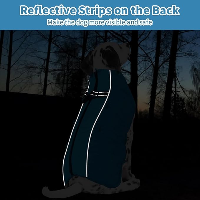 IDOMIK Warm Dog Coat with Harness, Waterproof Reflective Dog Jackets for Small Medium Large Dogs, Fleece High Collar Winter Jacket with Zipper, Pet Winter Snowsuit Clothes for Cold Weather,Blue L