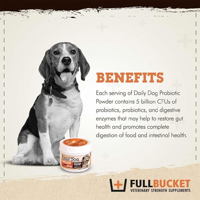 FullBucket Daily Dog Probiotic 150 Servings - Support Natural Digestion, Treat & Prevent Diarrhea - Probiotics, Prebiotics & Digestive Enzymes All in One Tasty Probiotic Powder for Dogs