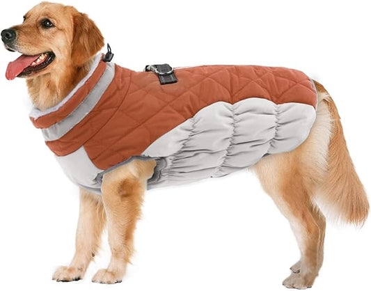 Lelepet Dog Coat Warm Dog Winter Coat Waterproof Dogs Jacket with Harness Built in Reflective Pet Fleece Vest Zip-Up Cold Weather Coats for Large Dogs Turtleneck & Windproof Coats Pitbull Brown 2XL