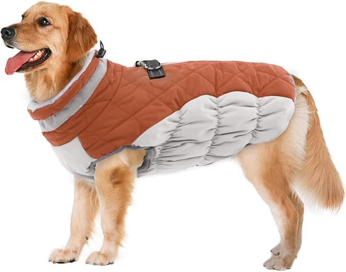Lelepet Dog Coat Warm Dog Winter Coat Waterproof Dogs Jacket with Harness Built in Reflective Pet Fleece Vest Zip-Up Cold Weather Coats for Large Dogs Turtleneck & Windproof Coats Boxer Brown XL