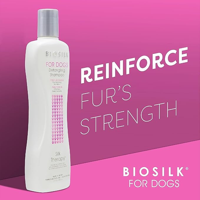 BioSilk for Dogs Silk Therapy Detangling Dog Shampoo | Sulfate Free and Paraben Free Shampoo | Matted Hair Dog Detangler Shampoo for All Adult Dogs, 12 Fl Oz - 2 Pack