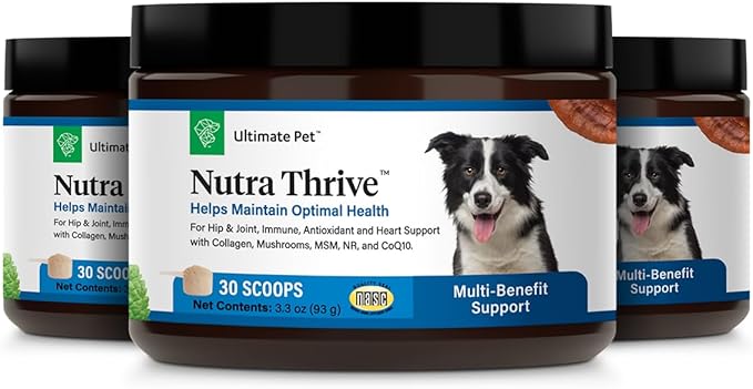 Ultimate Pet Nutrition Nutra Thrive Canine, 40-in-1 Nutritional Powder Supplement for Dogs with Digestion and Immune Support, Vitamins, Minerals, Probiotics, Enzymes, 30 Scoops (Pack of 3)