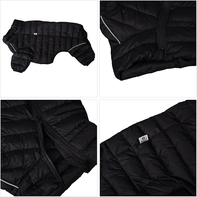 Lovelonglong Dog Coat Dog Warm Jacket, 4 Legs Covered Waterproof Windproof Reflective Warm Dog Vest, Zippered Adjustable Outdoor Dog Snow Jacket for Small Medium Large Dogs Black L