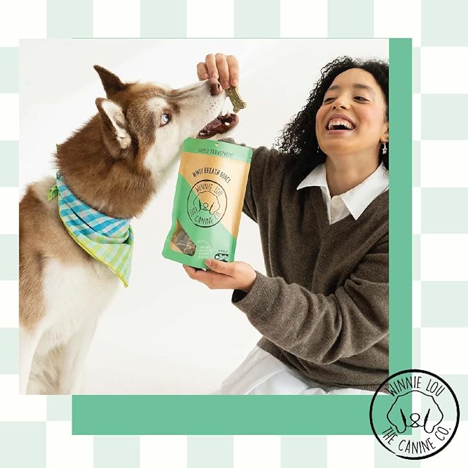 Winnie Lou Organic Healthy Dog Treats – All Natural Crunchy Dog Biscuits Made in USA with Organic Ingredients from Colorado Farms – for Small, Medium, Large Dogs - Minty Breath Bones (Pack of 2)