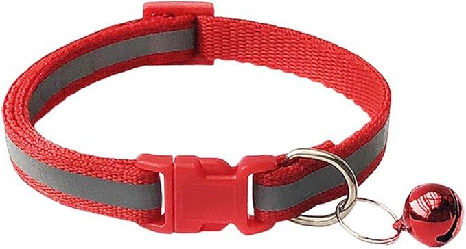 CHBORCHICEN 2-Pack Footprint & Reflective Cat Collar with Bell Basic Dog Cat Collar Buckle Adjustable Polyester Cat Dog Collar or Seatbelts (X-Small, Red)