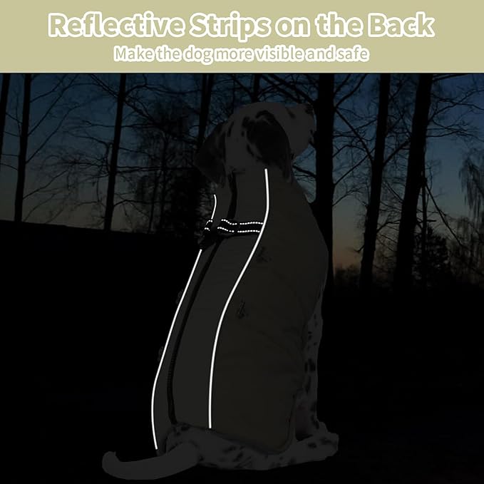 IDOMIK Warm Dog Coat with Harness, Waterproof Reflective Dog Jackets for Small Medium Large Dogs, Fleece High Collar Winter Jacket with Zipper, Pet Winter Snowsuit Clothes for Cold Weather,Khaki 2XL