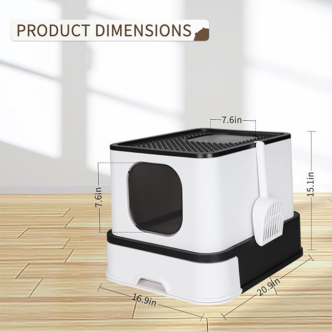 RIZZARI Stainless Steel Cat Box: Enclosed Design with High Walls - Black - Large Litter Pan for Odor Control - Anti Leakage for Bedroom Living Room