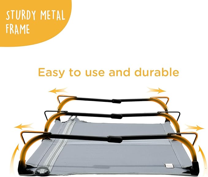 Daisy Cot, XL Foldable Elevated Dog Bed, Portable Raised Outdoor Folding Dog Cots, Cooling, Chew Proof, Waterproof, Heavy Duty Up to 160 lbs for Camping/Home, Grey, 49"x 33"x7"