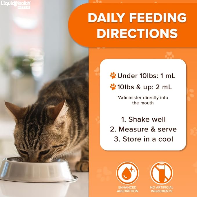 LIQUIDHEALTH Pets Liquid Cat Glucosamine Joint Purr-Fection - Hip & Joint Health Relief Support, Chondroitin Feline Droppers for Senior Older Adult Cats & Kittens - Made in The USA (3 Pack)