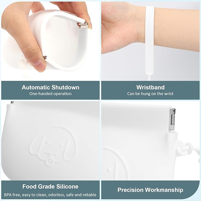 WALLFID Silicone Dog Treat Pouch Small Bag,Auto Closure,with Pet Training Clicker,Walking Bag for Dog and Cat,Pocket Size,Easy to Clean,Odorless (Green and White)