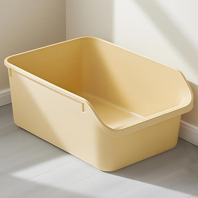 Large Cat Litter Box with High Sides,Cat Boxes for Indoor Cats,Cat Litter Pan for Kitty,Litter Box with Low Entry,Anti-Splashing,Easy to Clean (Yellow)