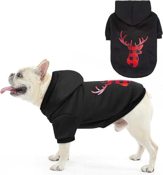 SCENEREAL Christmas Dog Hoodie with Leash Hole, Warm & Soft Fleece Pet Sweater & Sweatshirt for Small Medium Large Dogs, Xmas Elk Print Pets Clothes Cold Weather Costume, M