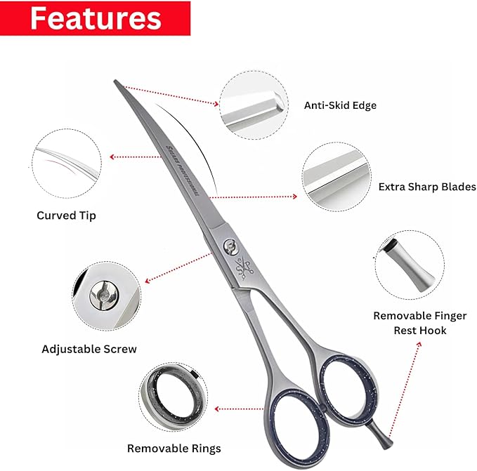 Grooming Curved Shear, Dog Scissors for Grooming, No Stabbing 6.5 Inch Curved Blade for Pets Paws & Face