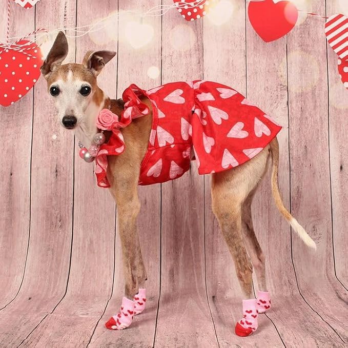 Fitwarm Valentine's Day Sweet Heart Dog Dress, Dog Holiday Outfit, Red, Pink, Medium