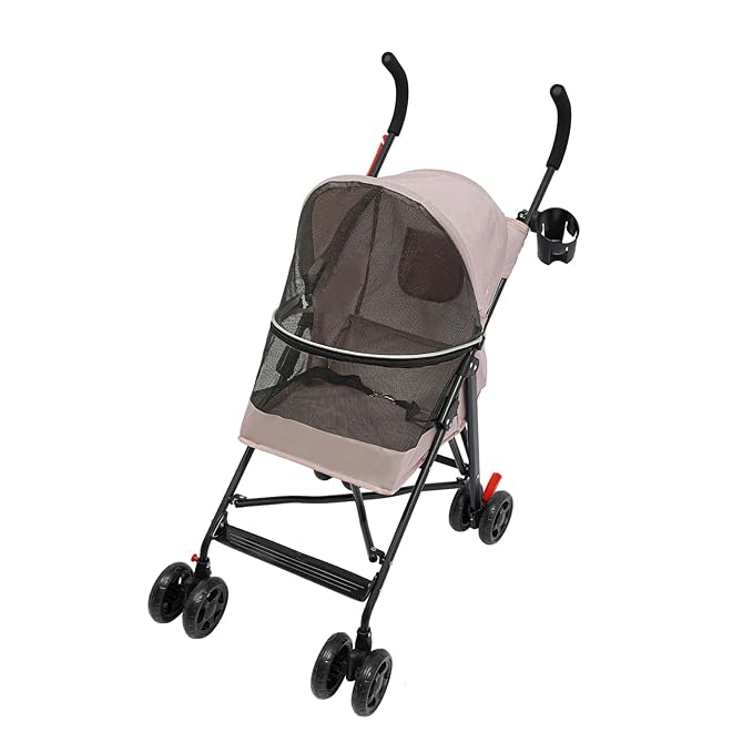 Pet Stroller, Foldable Pet Stroller with Weather Cover, Dog Cat Strolling Cart with 360° Wheels & Brakes for Small and Medium-Sized Dogs or Cats (Pink)