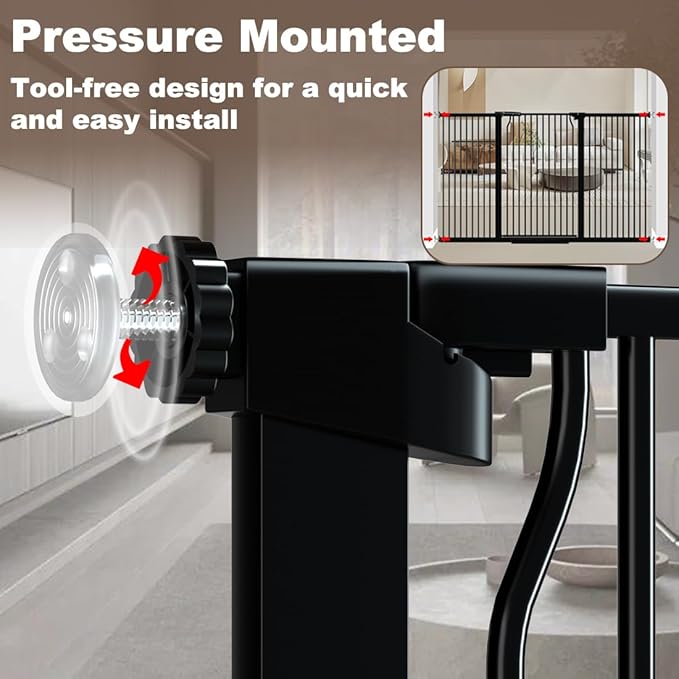 40.55" Extra Tall Baby Gate for Doorways, 40.6-49.1 in Wide Dog Gate Indoor, Walk Through Tall Pet Gates No Drilling, Pressure Mounted Child Safety Gate with Door for House Doggie, Black