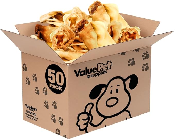 ValueBull Cow Ears, Varied Sizes/Shapes, 50 Count Bulk Pack - All Natural Dog Treats, 100% Angus Beef, Single Ingredient, Fully Digestible, Cleans Teeth & Gums