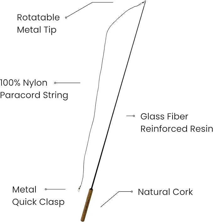 Forever Stick - The Unbreakable Cat Teaser Wand, Extra Long Durable Interactive Toy for Indoor Cats, Cat Fishing Pole Toy for Bored Indoor Adult Cats, Feather String Toy On Stick Enrichment