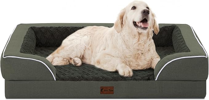 Orthopedic Dog Beds for Extra Large Sized Dogs, Waterproof Memory Foam XL Pet Bed with Sides 42x30Inch, Non-Slip and Egg-Crate Foam Big Dog Couch Bed with Removable Washable Cover, Dark Green