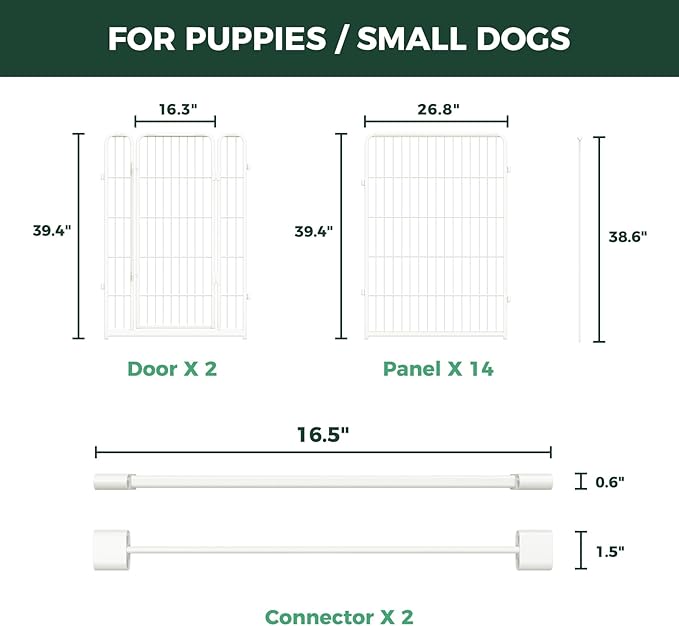 FXW Homeplus Unleashed Indoor Dog Playpen - Stress-Free and Safe Play, Heavy Duty 40 Inch 16 Panels Dog Pen with Connectors (Pack of 2) for Medium and Large Dogs, White│Patented