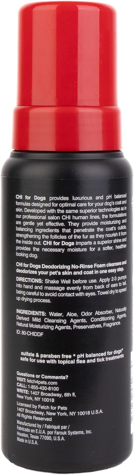 CHI for Dogs Deodorizing No-Rinse Foam - Dry Shampoo and Odor Eliminator for Dogs - Sulfate and Paraben Free - Made in USA - Waterless Pet Grooming Foam, Pump Bottle, 8 Fl Oz