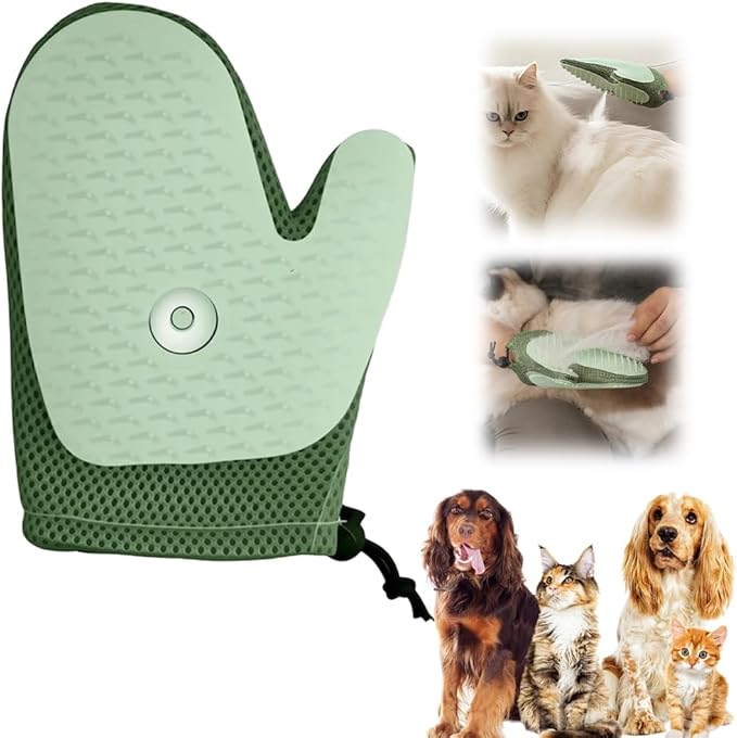Pet Hair Removal Glove,Efficient Grooming Gloves for Cats & Dogs,Electrostatic Pet Hair Remover for Bed Sheets Couch Clothes Carpet Car Seat,Reusable Washable Hair Remover Gloves (Green/1PCS)