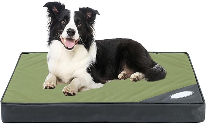 Orthopedic Outdoor Waterproof Dog Beds for Medium Dogs, Washable Crate Bed with Egg Crate Foam Pet Bed Mat and Removable Oxford Fabric Cooling Cover Bed,36"x 26", Dark Green